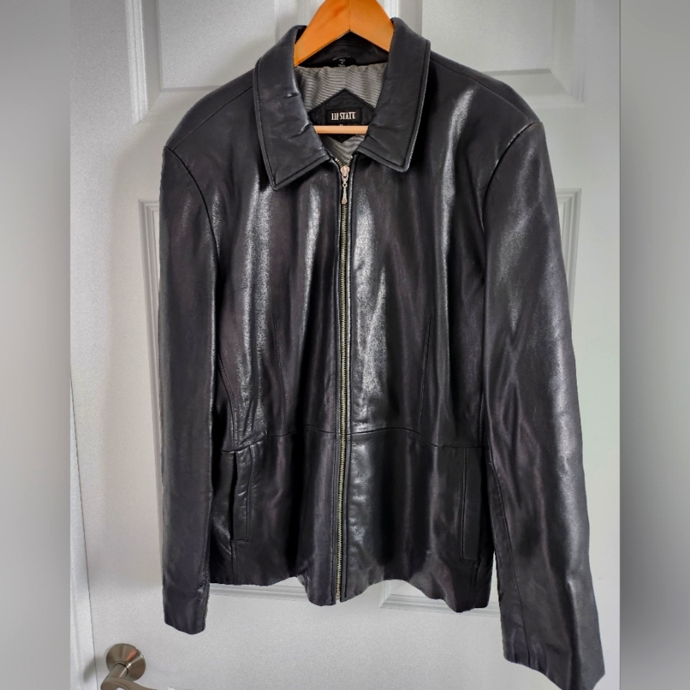 111 State Men's Black Leather  Jacket